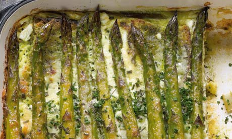 Yotam Ottolenghi's asparagus and chive bread pudding